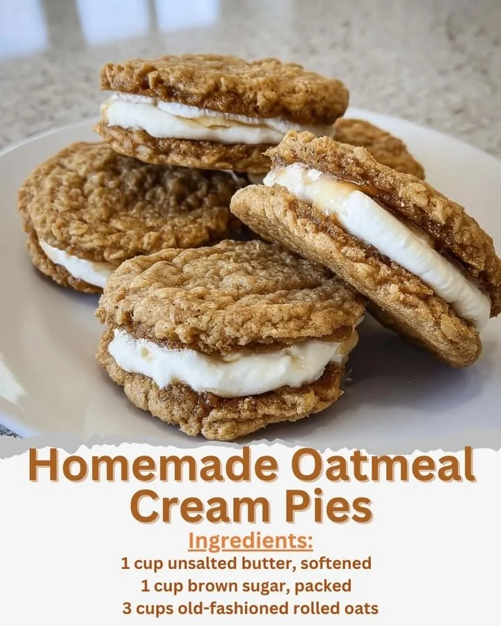 Delicious homemade oatmeal cream pies with creamy filling and oat cookies