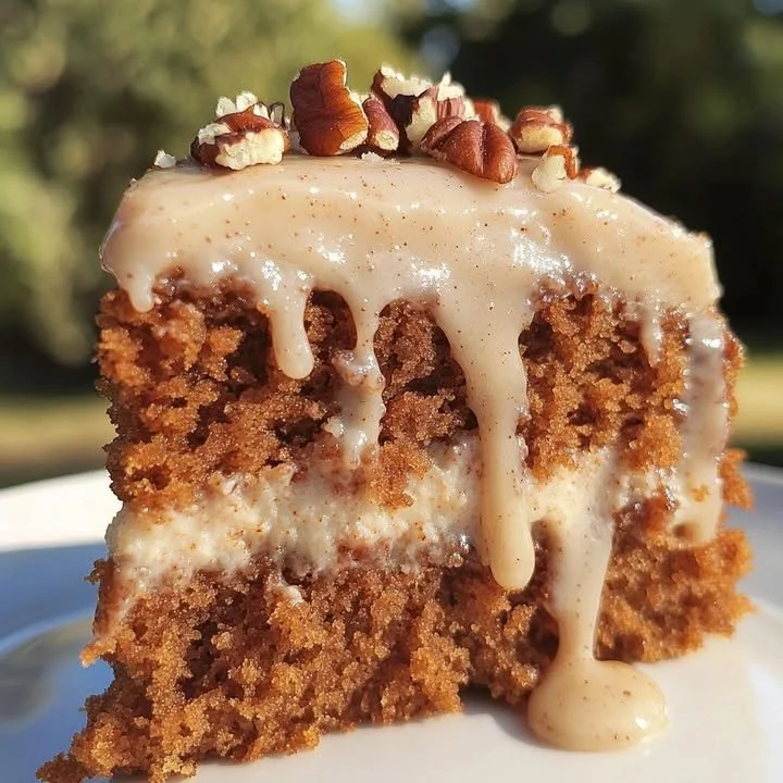 Delicious Honeybun Carrot Cake with Cinnamon Cream Cheese Icing slice