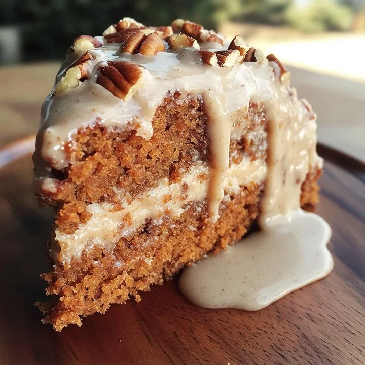 Delicious HoneyBun Carrot Cake with Cinnamon Cream Cheese Icing on a plate