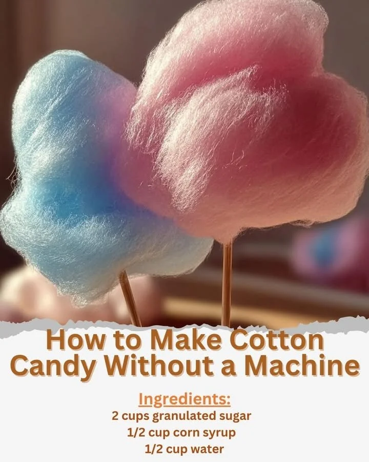 Homemade cotton candy made without a machine, fluffy and colorful treat.