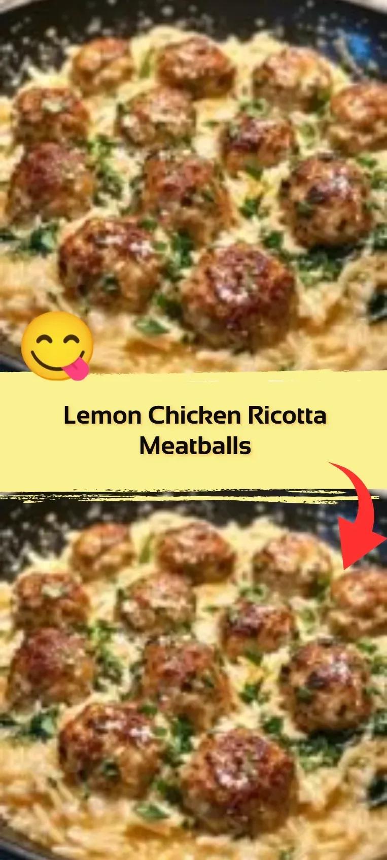 Lemon chicken ricotta meatballs served with fresh herbs and lemon slices.