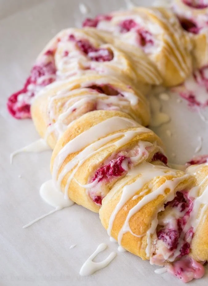 Lemon Raspberry Cream Cheese Danish Rolls freshly baked for a delicious treat