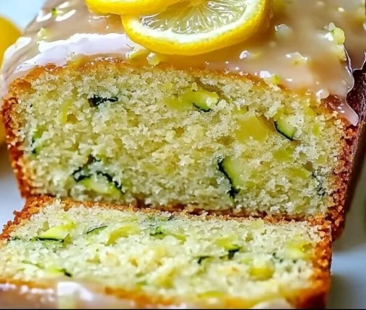 Freshly baked Lemon Zucchini Bread sliced and ready to serve