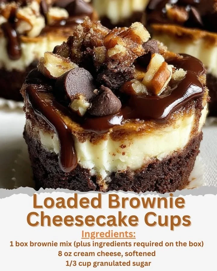 Loaded Brownie Cheesecake Cups with rich chocolate and creamy layers