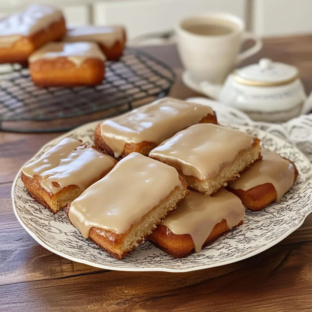 Freshly baked maple donut bars topped with a sweet glaze