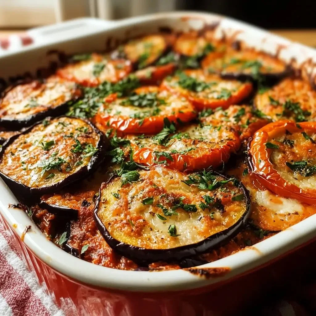 Delicious Mediterranean Eggplant Tomato Bake with fresh herbs and vegetables