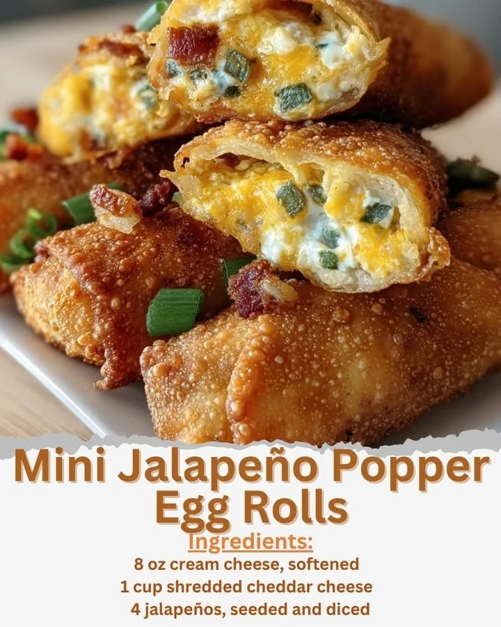 Mini jalapeño popper egg rolls with cheese and jalapeños, served as a tasty appetizer