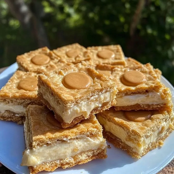 Nilla Wafer Cheesecake Bars served on a plate with toppings