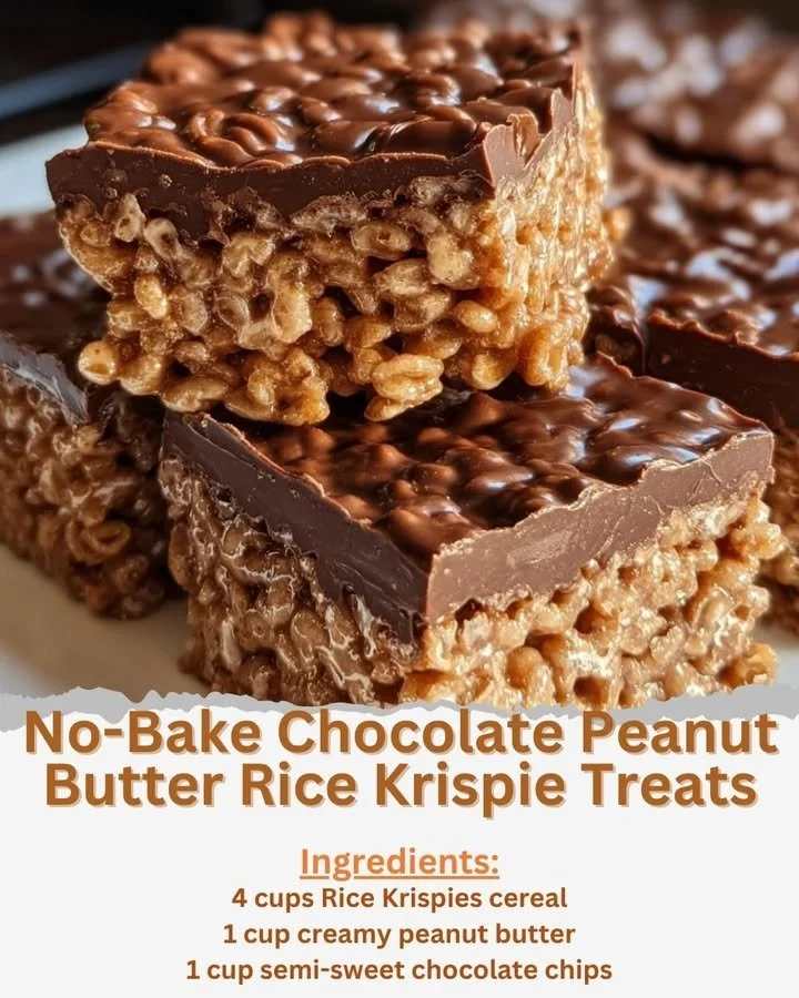 No-bake chocolate peanut butter rice krispie treats on a plate