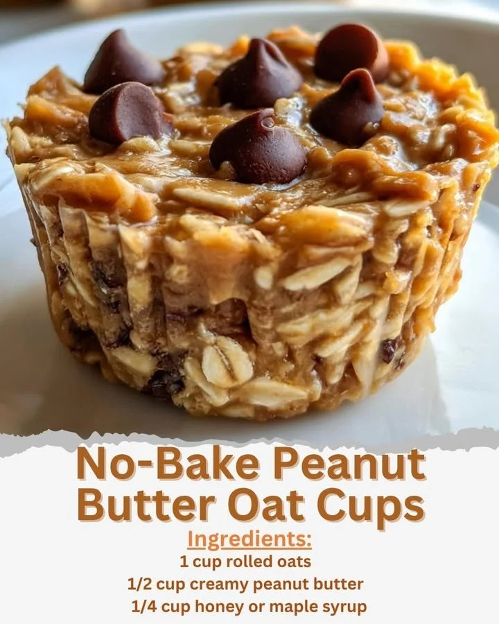 Delicious no-bake peanut butter oat cups on a wooden table