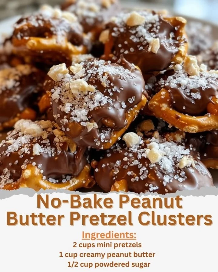 No-bake peanut butter pretzel clusters drizzled with chocolate