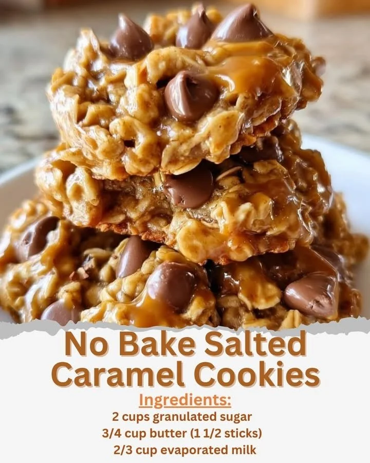Delicious no bake salted caramel cookies topped with sea salt