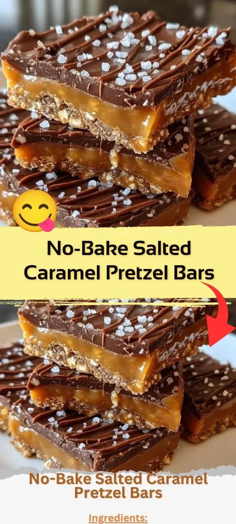 Delicious no-bake salted caramel pretzel bars topped with caramel drizzle