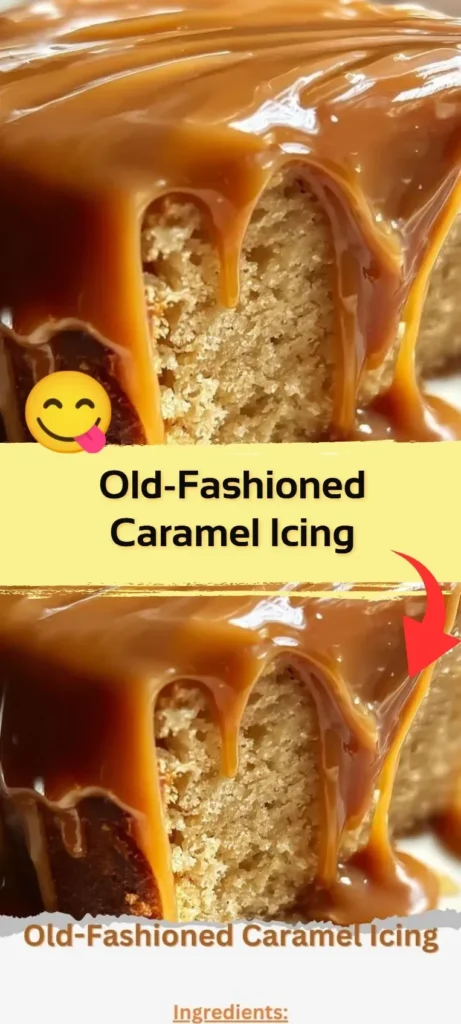 Delicious old-fashioned caramel icing topping on a cake.