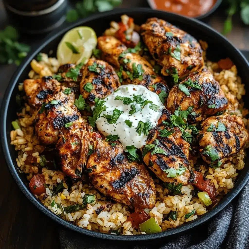 One Pot Shawarma Chicken and Rice dish garnished with herbs and spices.