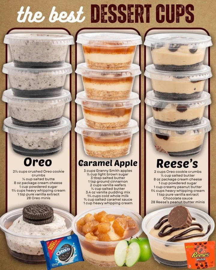 Delicious OREO dessert cups served in clear glass with a chocolate drizzle.