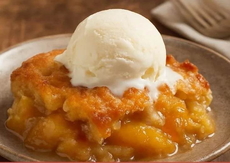 Delicious Paula Deen peach cobbler fresh out of the oven.