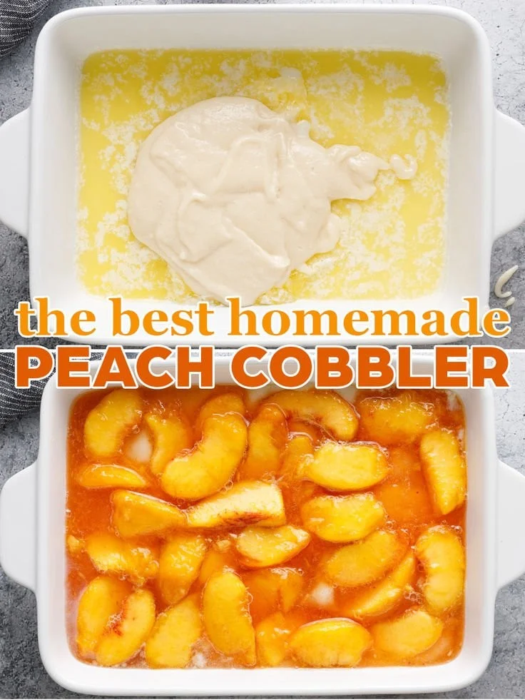 Freshly baked Peach Cobbler with golden crust and juicy peaches