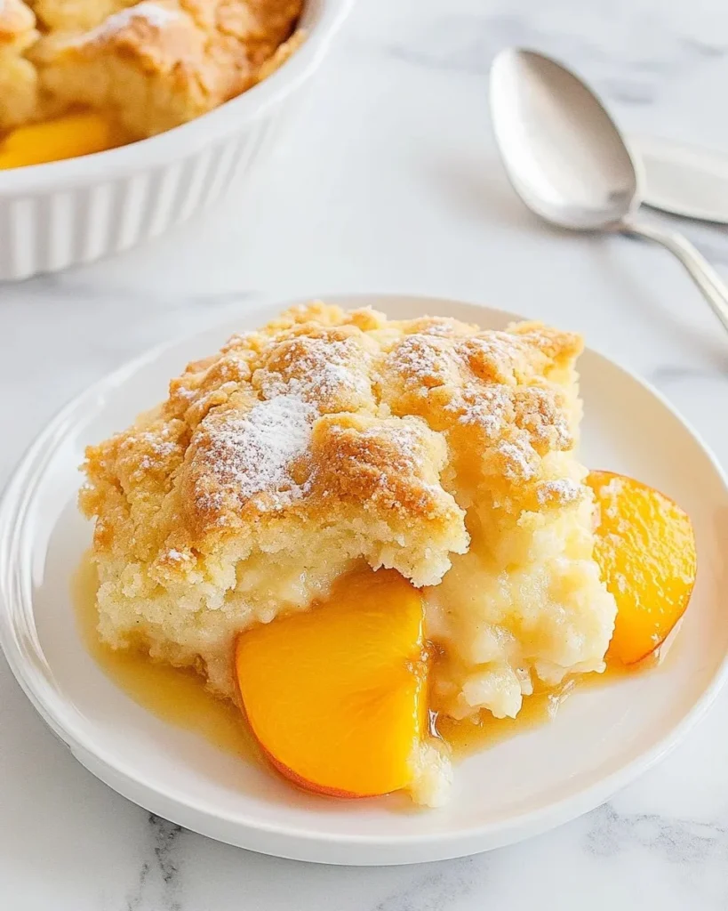 Delicious homemade peach cobbler with golden crust and fresh peaches