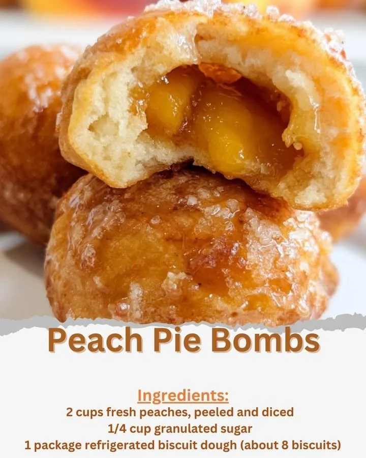 Delicious peach pie bombs baked to perfection, showcasing peach filling and flaky crust.