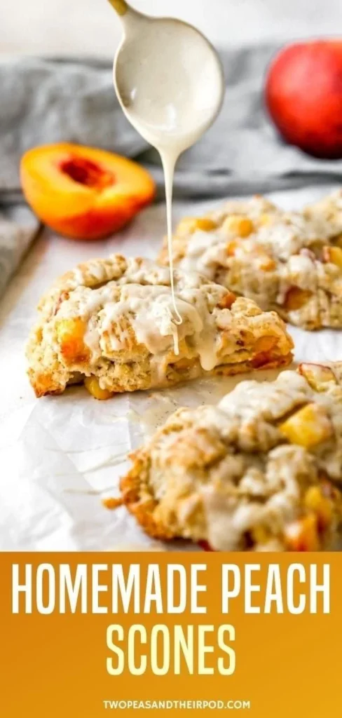 Freshly baked peach scones on a rustic wooden table