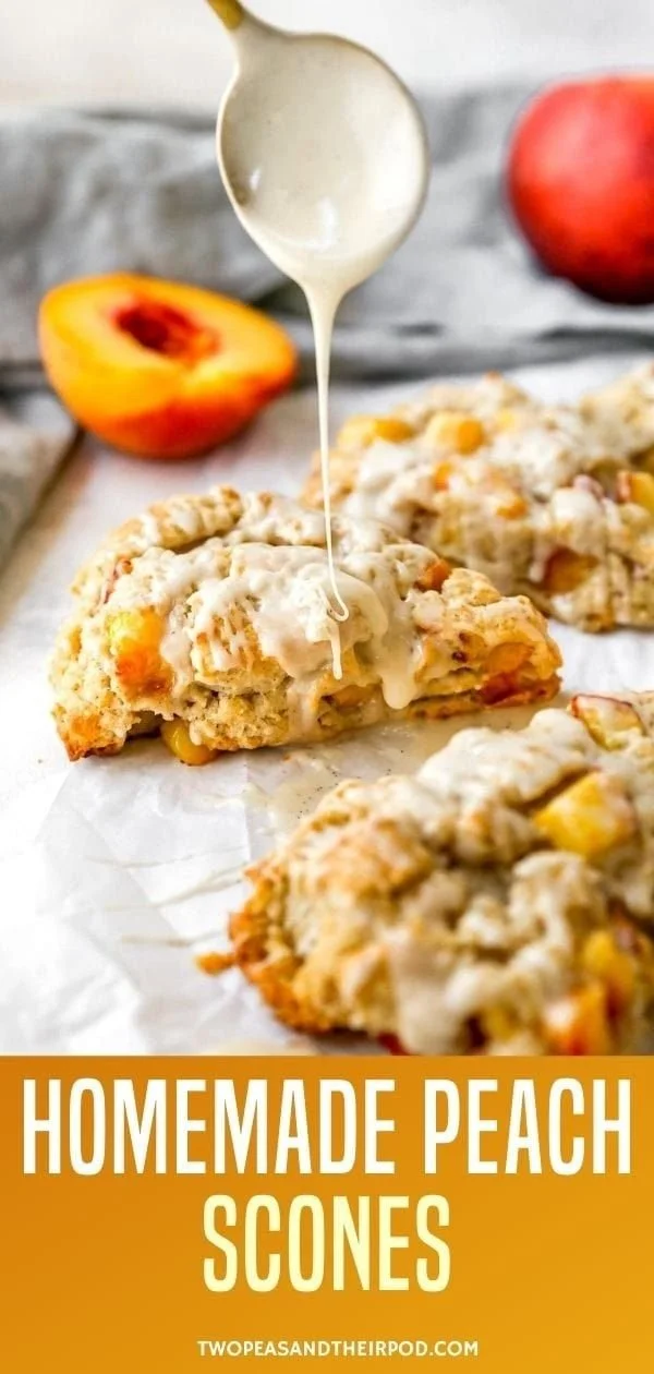 Freshly baked peach scones on a rustic wooden table