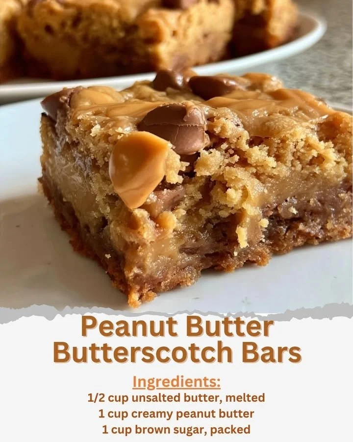 Delicious peanut butter butterscotch bars served on a plate.