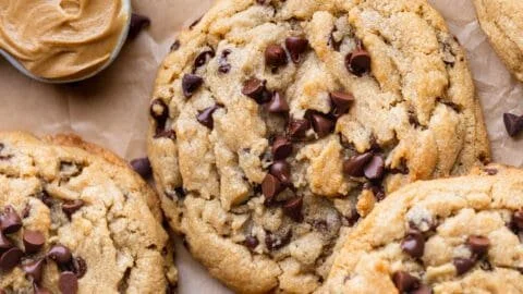 Peanut butter chocolate chip cookies fresh out of the oven