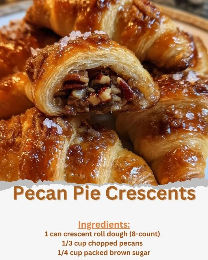 Pecan Pie Crescents on a serving plate with a drizzle of caramel