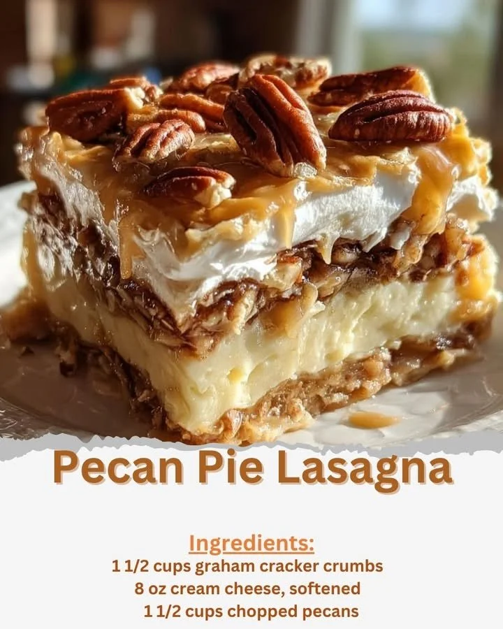 Delicious pecan pie lasagna with creamy layers and a crunchy topping
