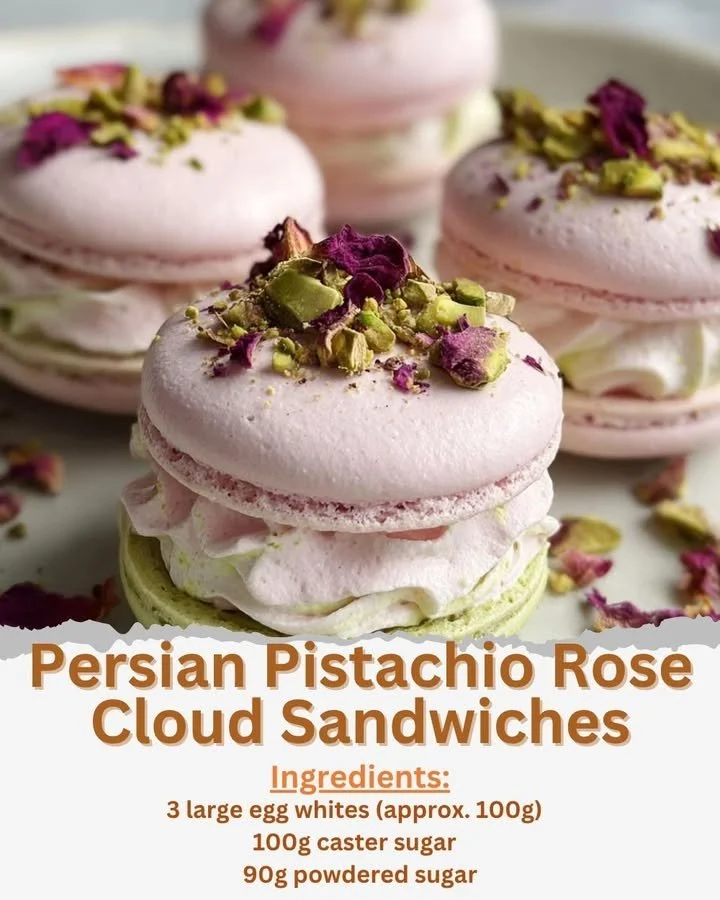 Persian Pistachio Rose Cloud Sandwiches with delicate layers and vibrant colors