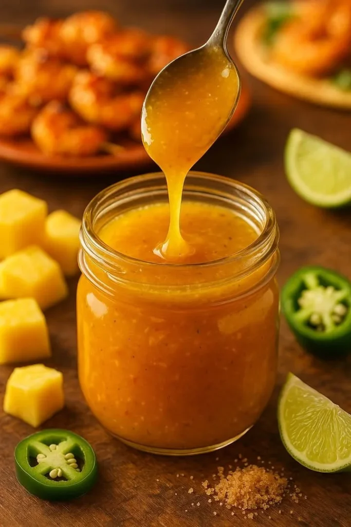 Pineapple-Jalapeño Glaze in a jar ready for cooking and grilling