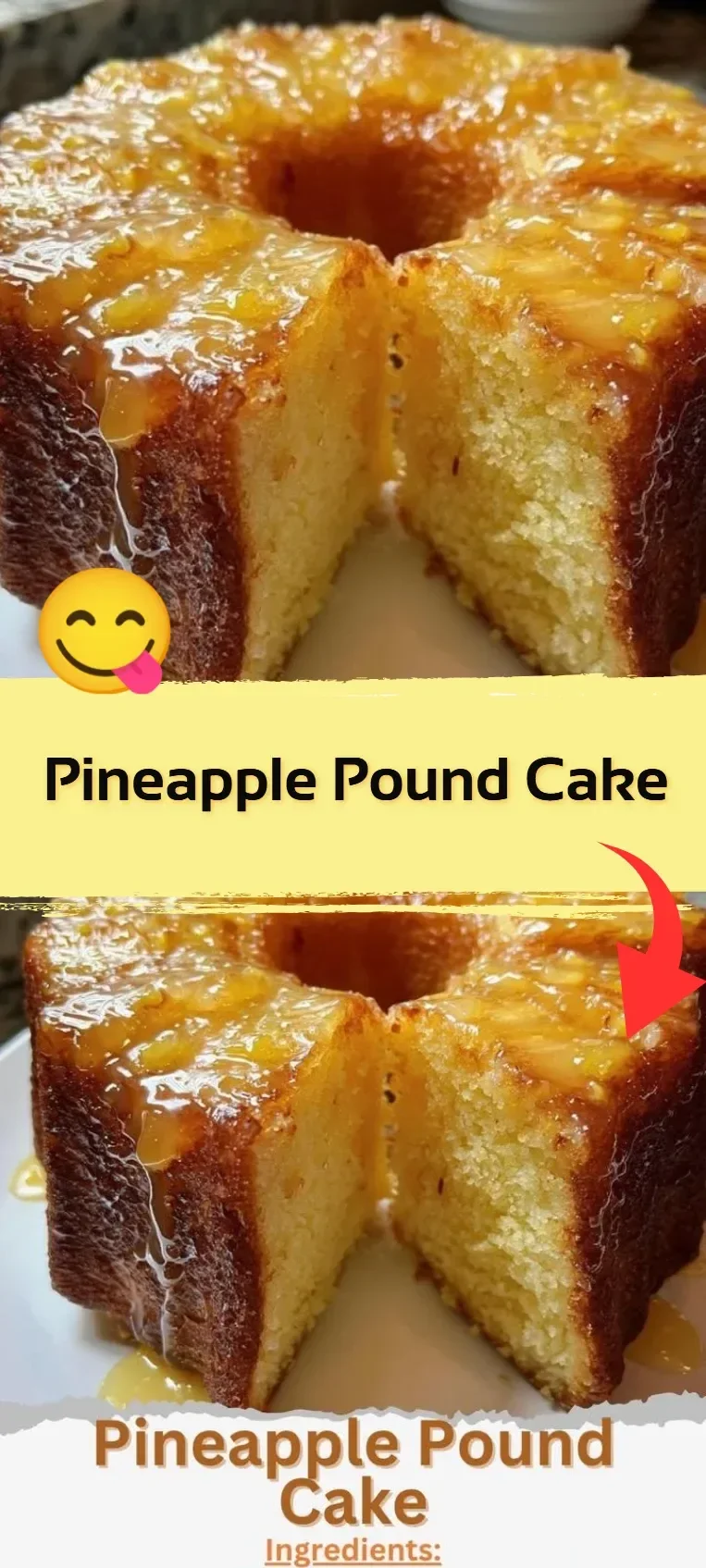 Deliciously moist Pineapple Pound Cake topped with fresh pineapple slices