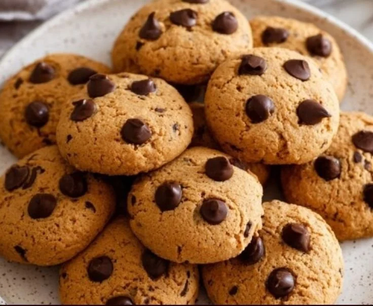 Freshly baked pumpkin chocolate chip cookies on a cooling rack