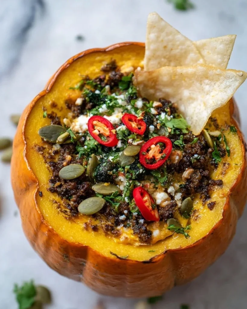 Pumpkin Chorizo Cheese dish with melted cheese, savory chorizo, and pumpkin