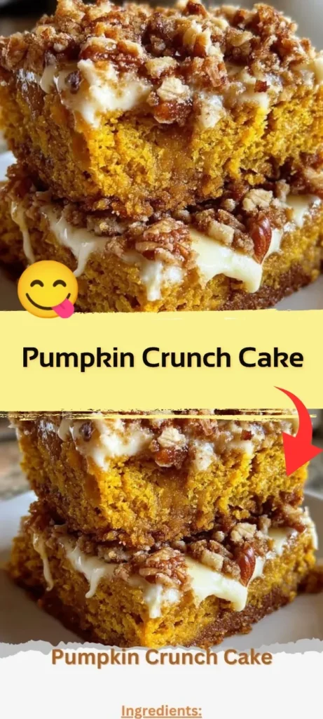 Delicious homemade Pumpkin Crunch Cake topped with whipped cream and spices.