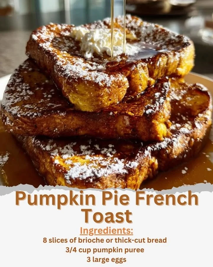 Delicious Pumpkin Pie French Toast topped with whipped cream and cinnamon
