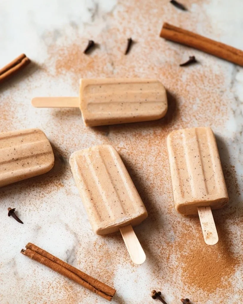 Delicious homemade pumpkin pie popsicles ready to enjoy.