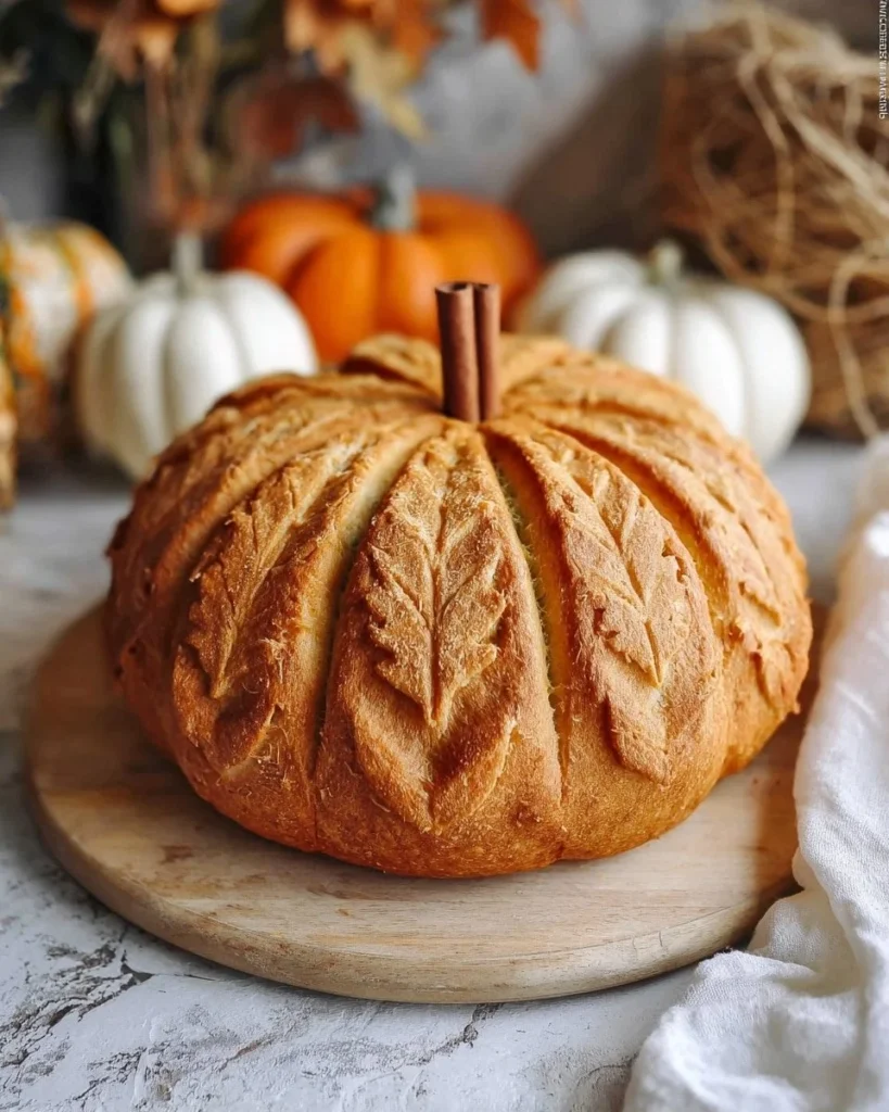 Pumpkin-shaped bread loaf showcasing vibrant orange color and texture.