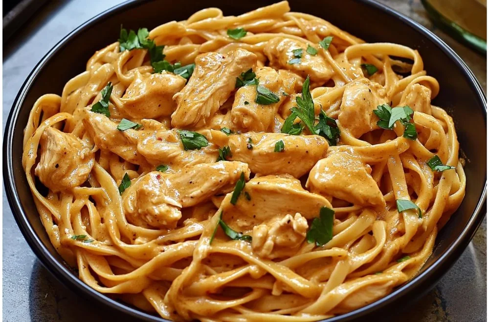 Quick Cowboy Butter Chicken Linguine with creamy sauce and herbs