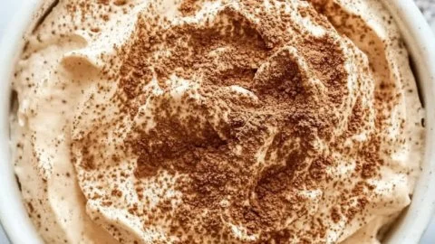 Delicious Quick Tiramisu Dip served in a bowl with chocolate garnish