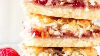 Delicious Raspberry Coconut Bars with fresh raspberries and coconut flakes