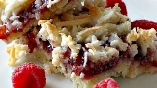 Delicious Raspberry Shortbread Bars with buttery crust and berry filling