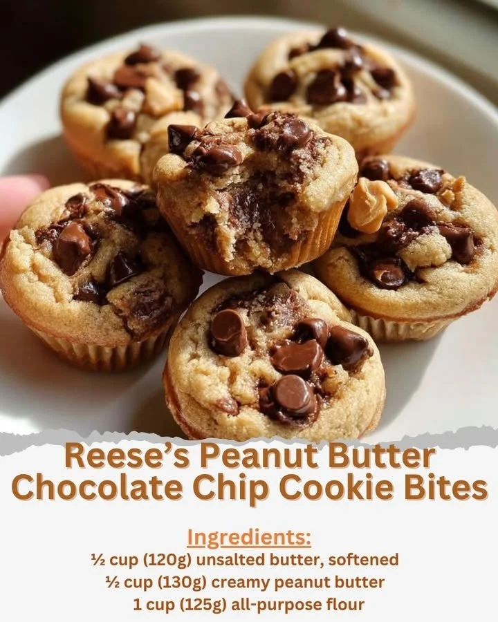 Reese’s Peanut Butter Chocolate Chip Cookie Bites on a plate