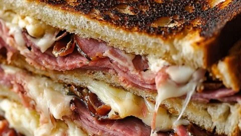 Delicious Reuben Sandwich with corned beef, sauerkraut, and Swiss cheese on rye bread