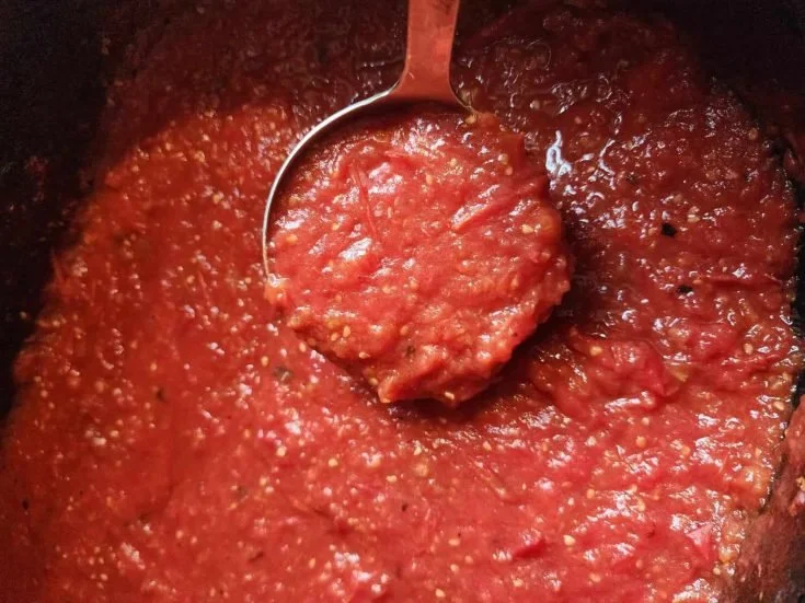 Delicious roasted tomato sauce made from fresh tomatoes and herbs.