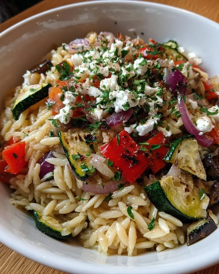 Roasted Veggie Bowl with Feta, Orzo, and Olive Oil