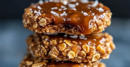 Salted Caramel Oatmeal No-Bake Cookies on a plate