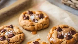 Plate of salted caramel pretzel chocolate chip cookies