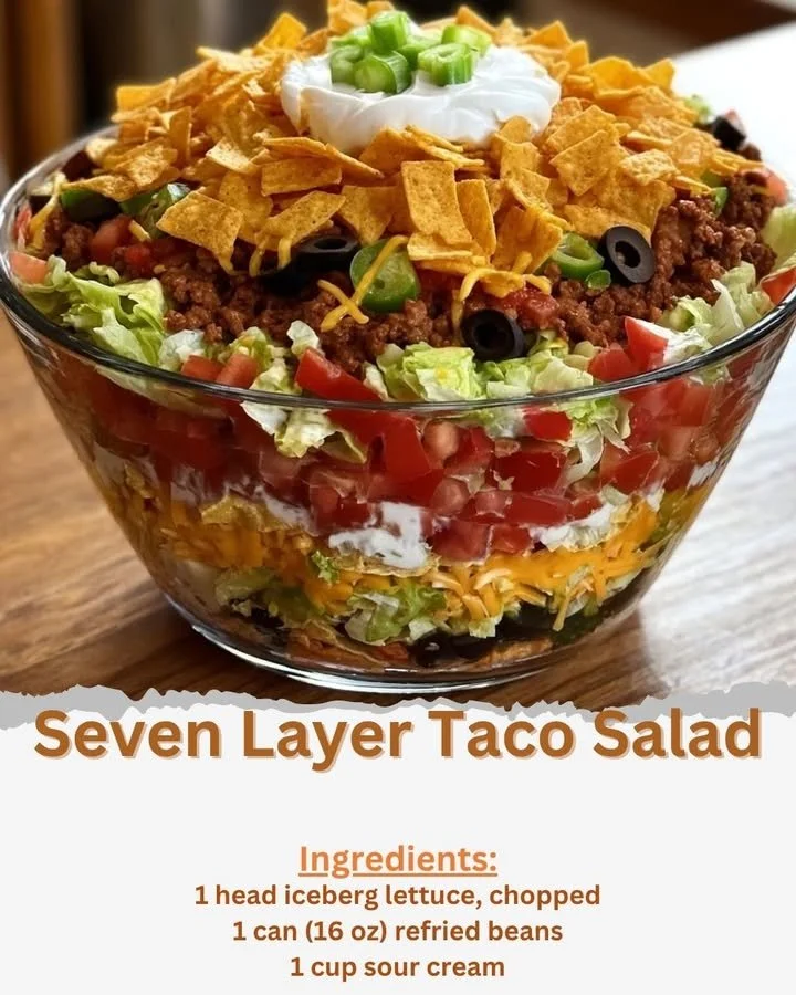 Delicious Seven Layer Taco Salad with fresh ingredients and colorful layers